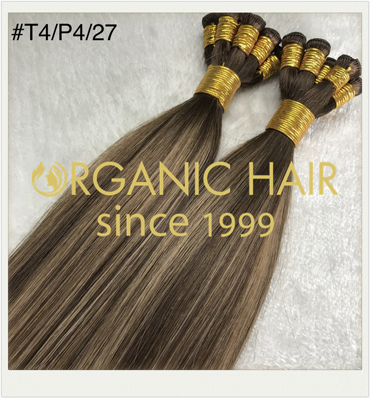 Hand tied weft custom color #T4/P4/27 hair extensions CNY013